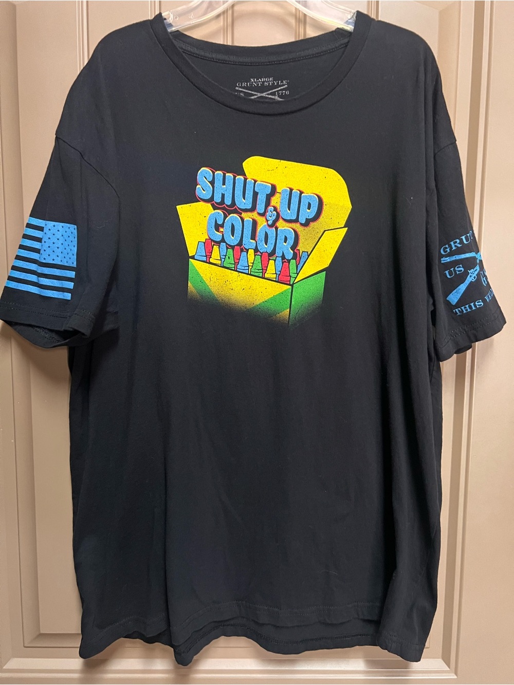 Grunt Style Kids Black Tee with Multi-Color Crayon Graphic